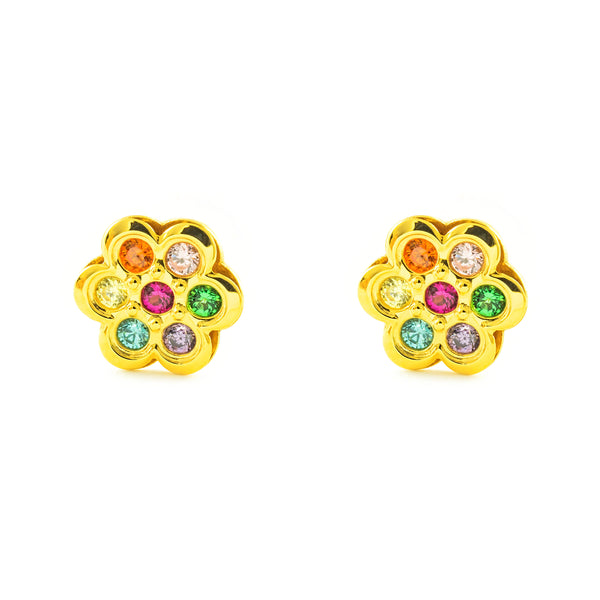 Pendientes Niña Oro Amarillo 9K Flor Circonitas Color Brillo