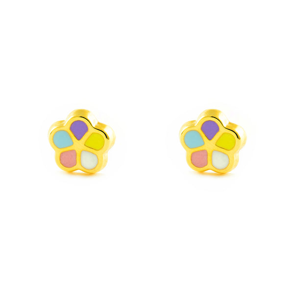 Orecchini Smalto multicolore fiore margherita Oro Giallo 9K