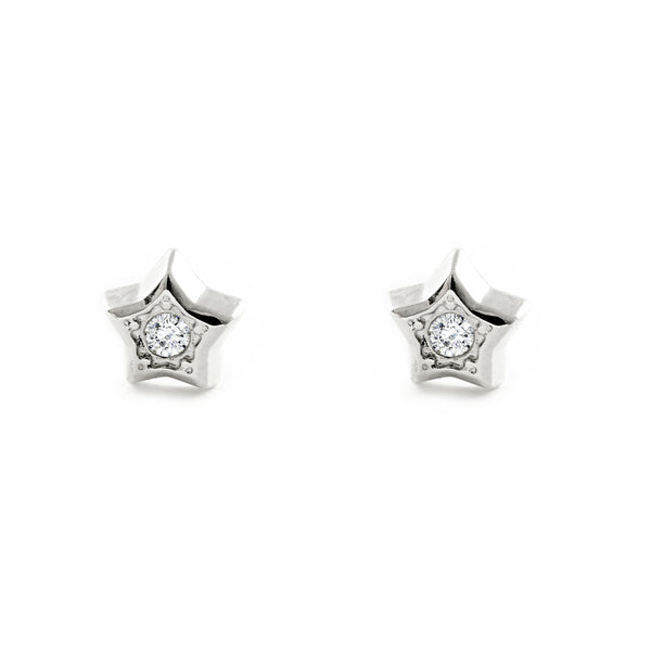 Pendientes Oro Blanco 9K Estrella Diamante Brillo