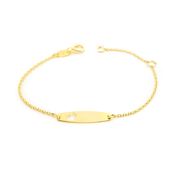 Bracciale Ragazza Oro Giallo 9K Personalizzata Schiava Cuore Brillante 14 cm