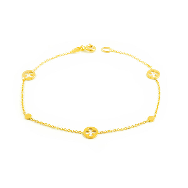 Bracciale Donna Ragazza Oro Giallo 18K Brillante a Forma di Trifoglio 18 cm