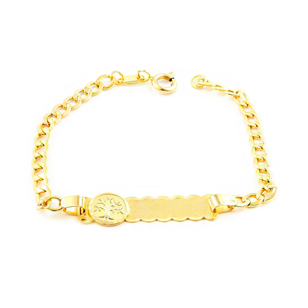 Pulsera Niña Oro Amarillo 9K Personalizada Esclava Arbol de la vida Mate y Brillo 14 cm