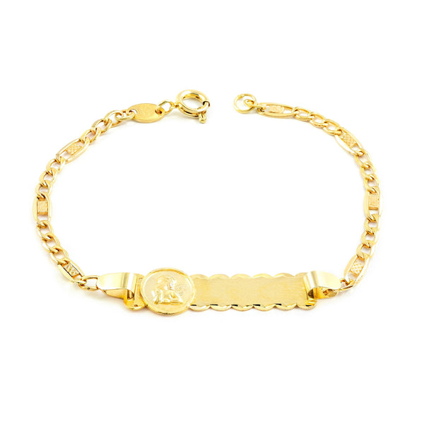 Bracciale Ragazza Oro Giallo 9K Personalizzata Schiava Angelo Opaco Brillante 14 cm