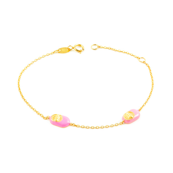 9K Gelbgold Mädchen Kinder Armband Rosa Glanz Schuh Emaille 15 cm 