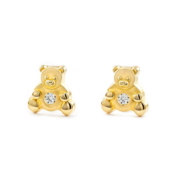 Orecchini bambini ragazza Orso Zircone Oro Giallo 18K opaca e brillante