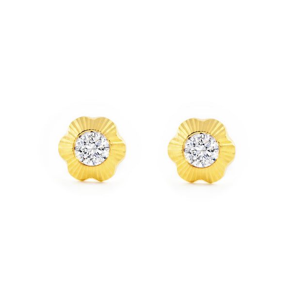 Orecchini ragazza fiore margherita Zircone Oro Giallo 18K
