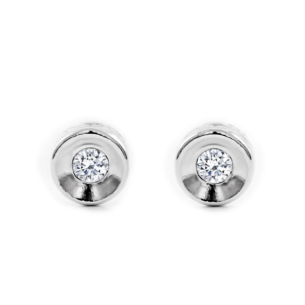 Orecchini bambini Rotondo Zircone Oro Bianco 18K
