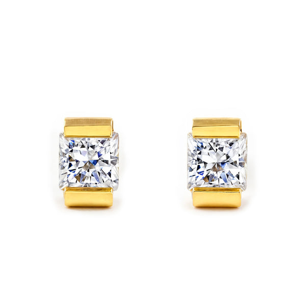 Orecchini bambini Quadrato Zircone Oro Giallo 18K