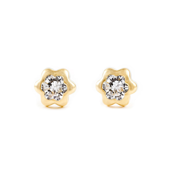 Orecchini bambini Fiore Zircone 3 mm Oro Giallo 18K