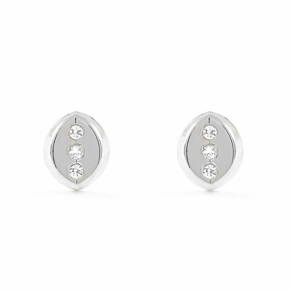 Orecchini bambini ragazza Ovale Zircone Oro Bianco 18K