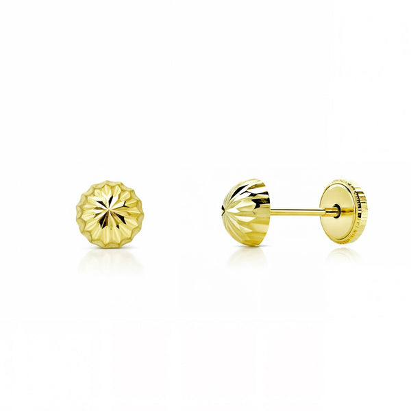Pendientes Bebe-Niña Oro Amarillo 18K Media Bola Redondo Tallados