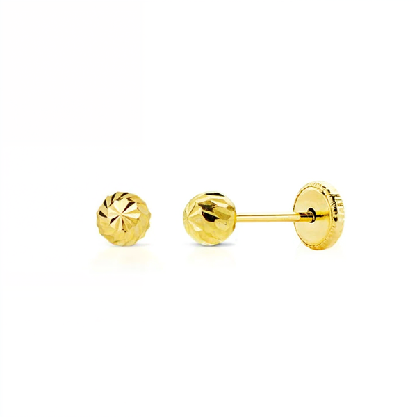 Pendientes Oro Amarillo 18K Bola Redondo Tallados 4 mm