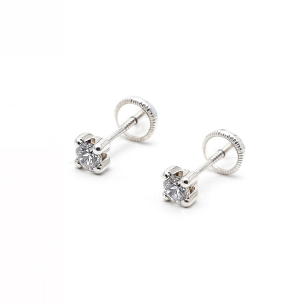 Orecchini bambini Zircone 3 mm Oro Bianco 18K