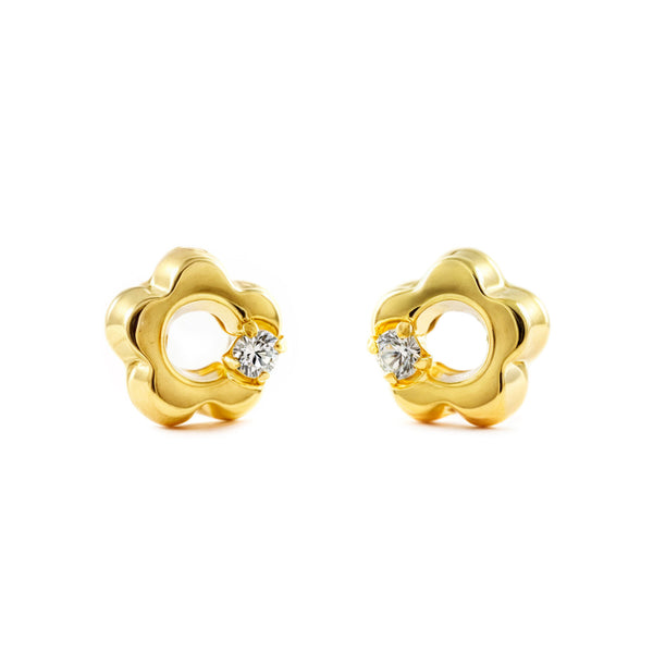 Pendientes Bebe-Niña Oro Amarillo 9K Flor Margarita Circonita Brillo