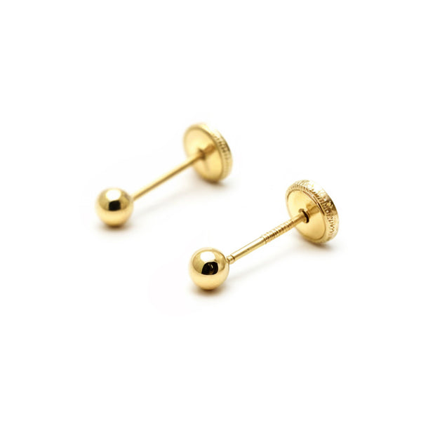 Pendientes Oro Amarillo 9K Bola Redondo Brillo 3 mm