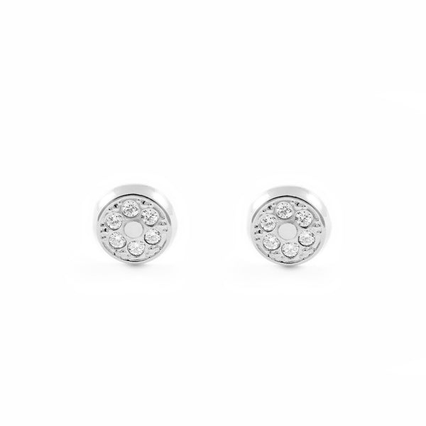 Runde Zirkon Kinder Baby Mädchen Ohrringe Weißgold 18K