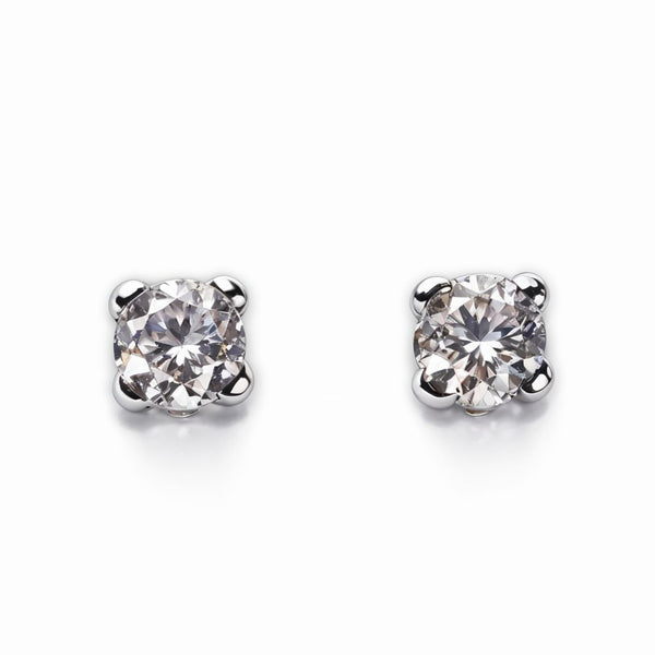 Pendientes Bebe Oro Blanco 9K Garra Circonita 2 mm Brillo