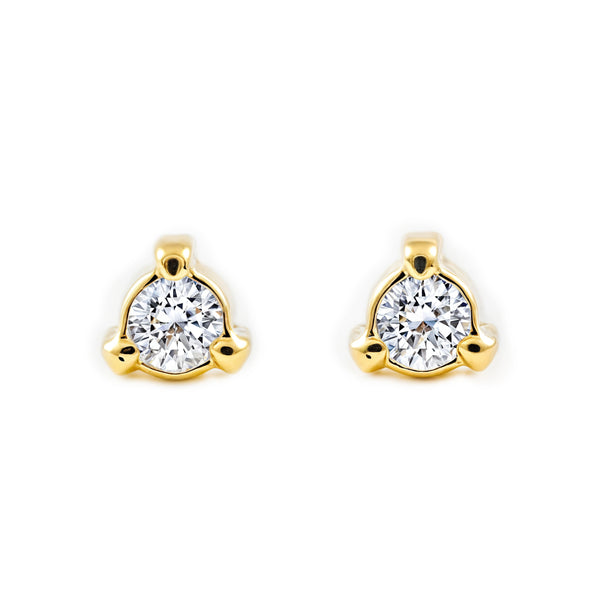 Pendientes Bebe Oro Amarillo 18K Chatón Triangulo Circonita Brillo
