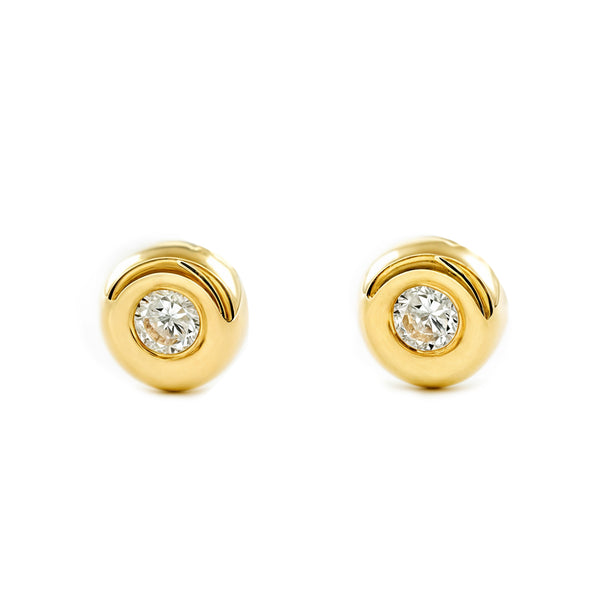Runde Zirkon Kinder Baby Mädchen Ohrringe Gelbgold 18K