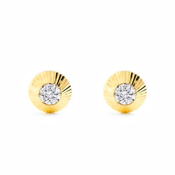 Orecchini bambini ragazza Rotondo Zircone Oro Giallo 18K