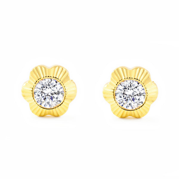 Gänseblümchen Zirkon Kinder Mädchen Ohrringe Gelbgold 18K
