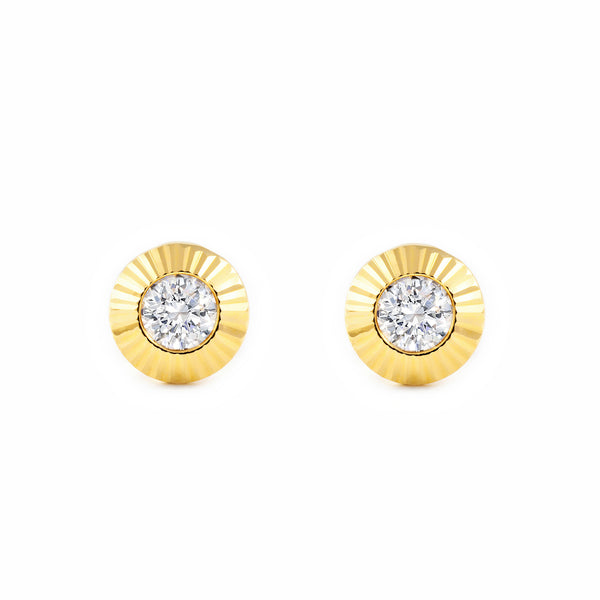 Orecchini ragazza donna Rotondo Zircone Oro Giallo 18K