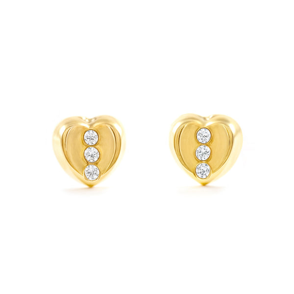 Pendientes Bebe-Niña Oro Amarillo 18K Corazón Circonita Brillo