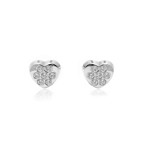 Pendientes Bebe-Niña Oro Blanco 18K Corazón Circonitas Brillo