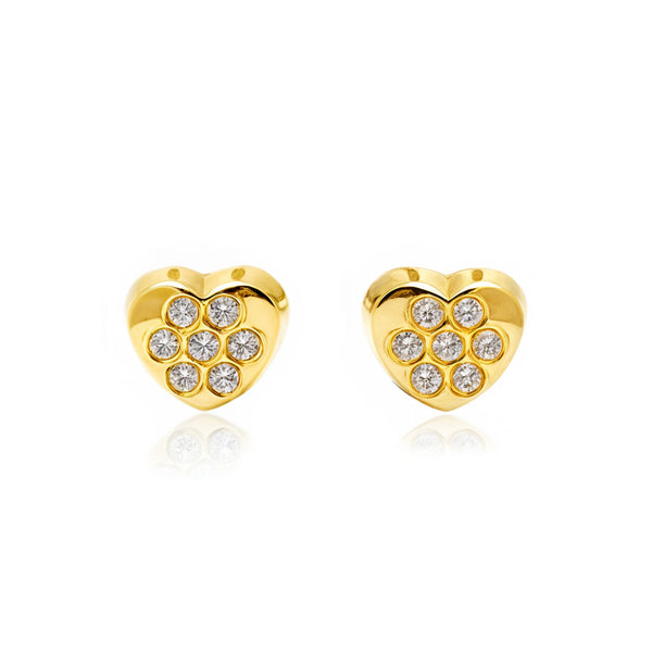 Pendientes Bebe Oro Amarillo 18K Corazón Circonitas Brillo