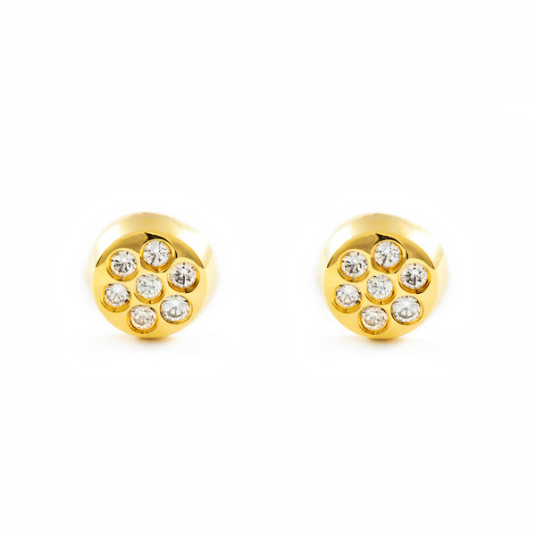 Kinder Baby Runde Zirkon Ohrringe Gelbgold 18K