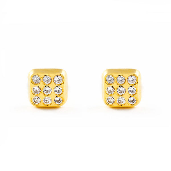 Orecchini bambini Quadrato Zircone Oro Giallo 18K