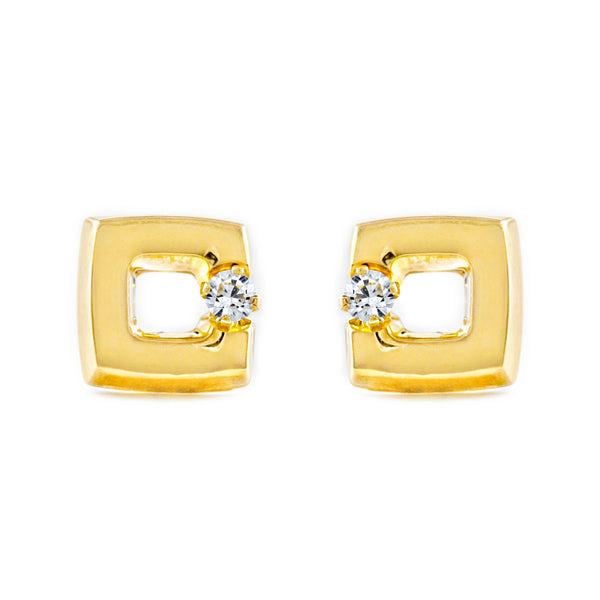 Orecchini bambini ragazza Quadrato Zircone Oro Giallo 18K