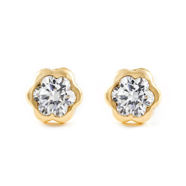 Orecchini ragazza donna Fiore Zircone 4,75 mm Oro Giallo 18K