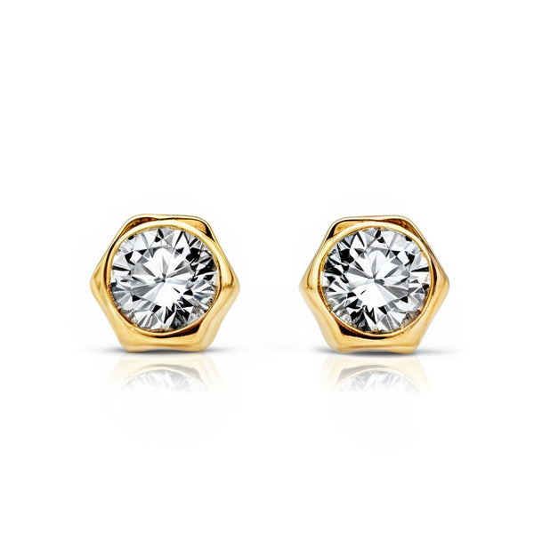 Pendientes Bebe Oro Amarillo 18K Chatón Hexagono Circonita 3 mm Brillo