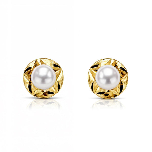 Pendientes Bebe-Niña Oro Amarillo 18K Orla Perla Redonda 3 mm Estrella Brillo
