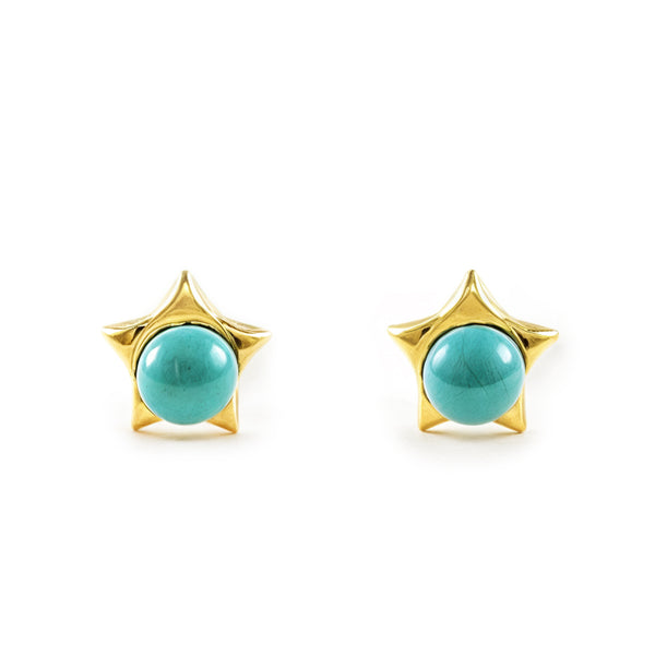 Pendientes Bebe Oro Amarillo 18K Estrella Turquesa 2,5 mm Brillo