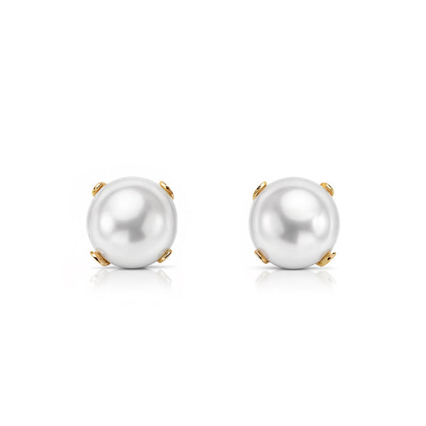 Pendientes Bebe Oro Amarillo 18K Perla Redonda 4 mm Brillo