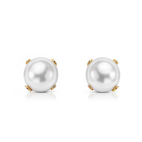 Pendientes Niña Oro Amarillo 18K Perla Redonda 6 mm Brillo