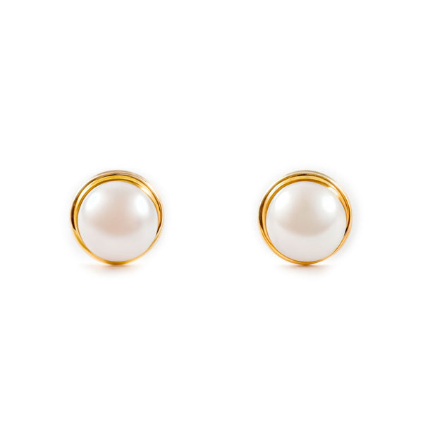 Pendientes Bebe Oro Amarillo 18K Orla Perla Redonda 3 mm Redondo Brillo