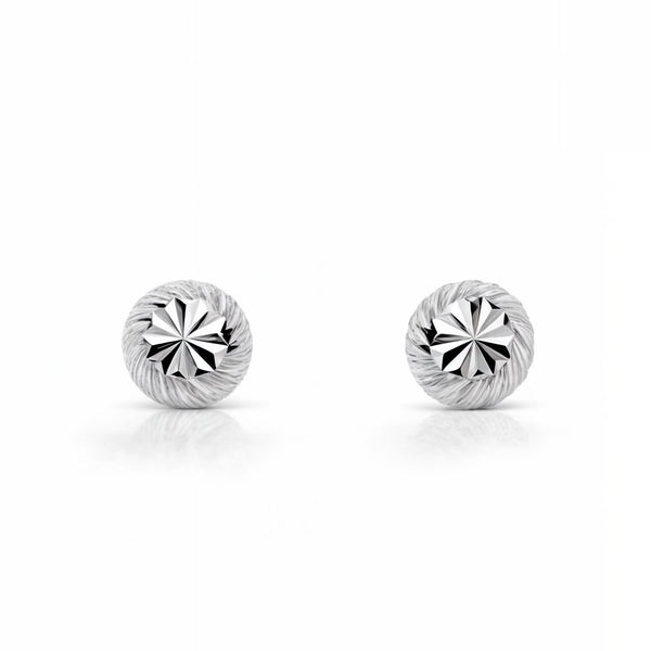 Pendientes Oro Blanco 18K Bola Redondo Tallados 4 mm