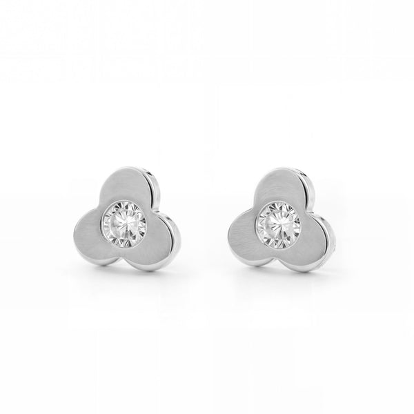 Orecchini bambini ragazza Trifoglio Zircone Oro Bianco 18K