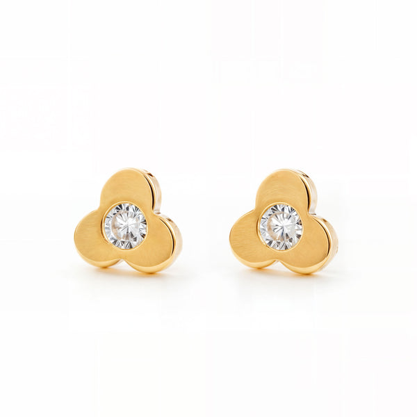 Pendientes Bebe Oro Amarillo 18K Trebol Circonita Brillo