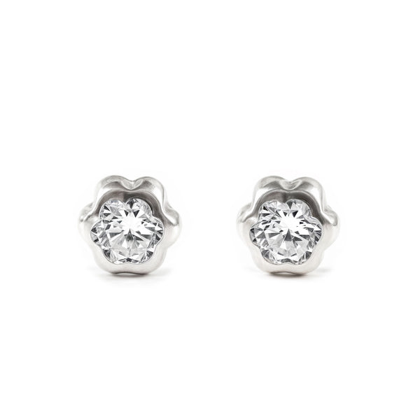Orecchini ragazza Fiore Zircone 3,75 mm Oro Bianco 18K