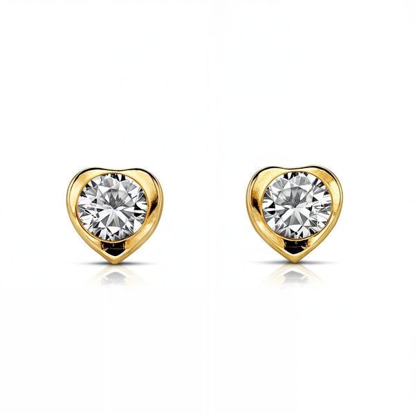 Pendientes Niña Oro Amarillo 18K Chatón Corazón Circonita 4 mm Brillo