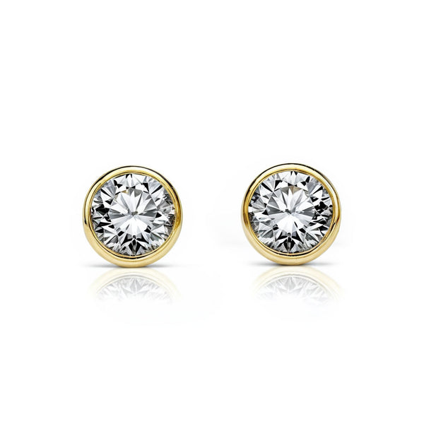 Orecchini bambini ragazza Rotondo Zircone 4 mm Oro Giallo 18K
