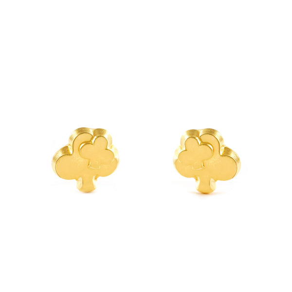 Pendientes Bebe Oro Amarillo 18K Trebol Brillo