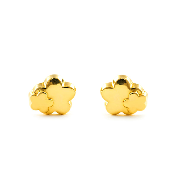 Pendientes Bebe Oro Amarillo 18K Flor Margarita Brillo
