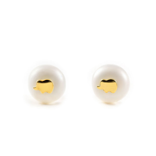 Orecchini ragazza Elefante Perla 6.5 mm Oro Giallo 18K