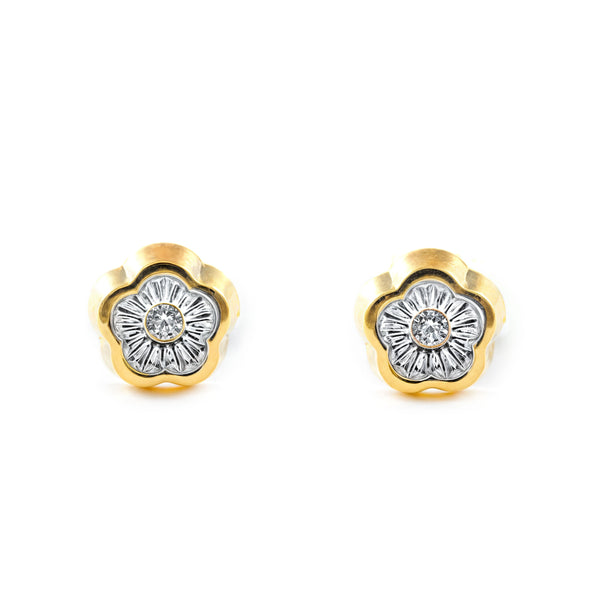 Orecchini ragazza fiore margherita Zircone Oro Giallo 18K