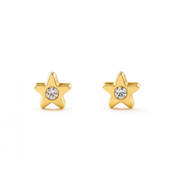 Pendientes Bebe Oro Amarillo 18K Estrella Circonita Brillo